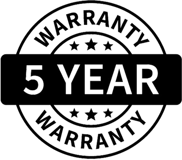 5-year warranty stamp on a white background