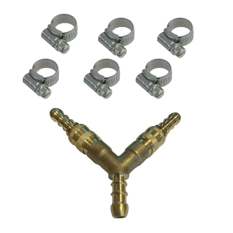 8mm quick release y shaped gas hose 3 way splitter with 6 jubilee clips
