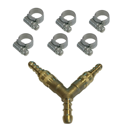8mm quick release y shaped gas hose 3 way splitter with 6 jubilee clips