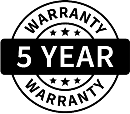 5-year warranty stamp on a white background