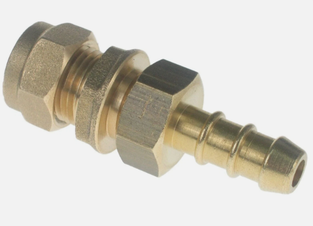 brass 8mm compression fitting connected to a 8mm fulham nozzle