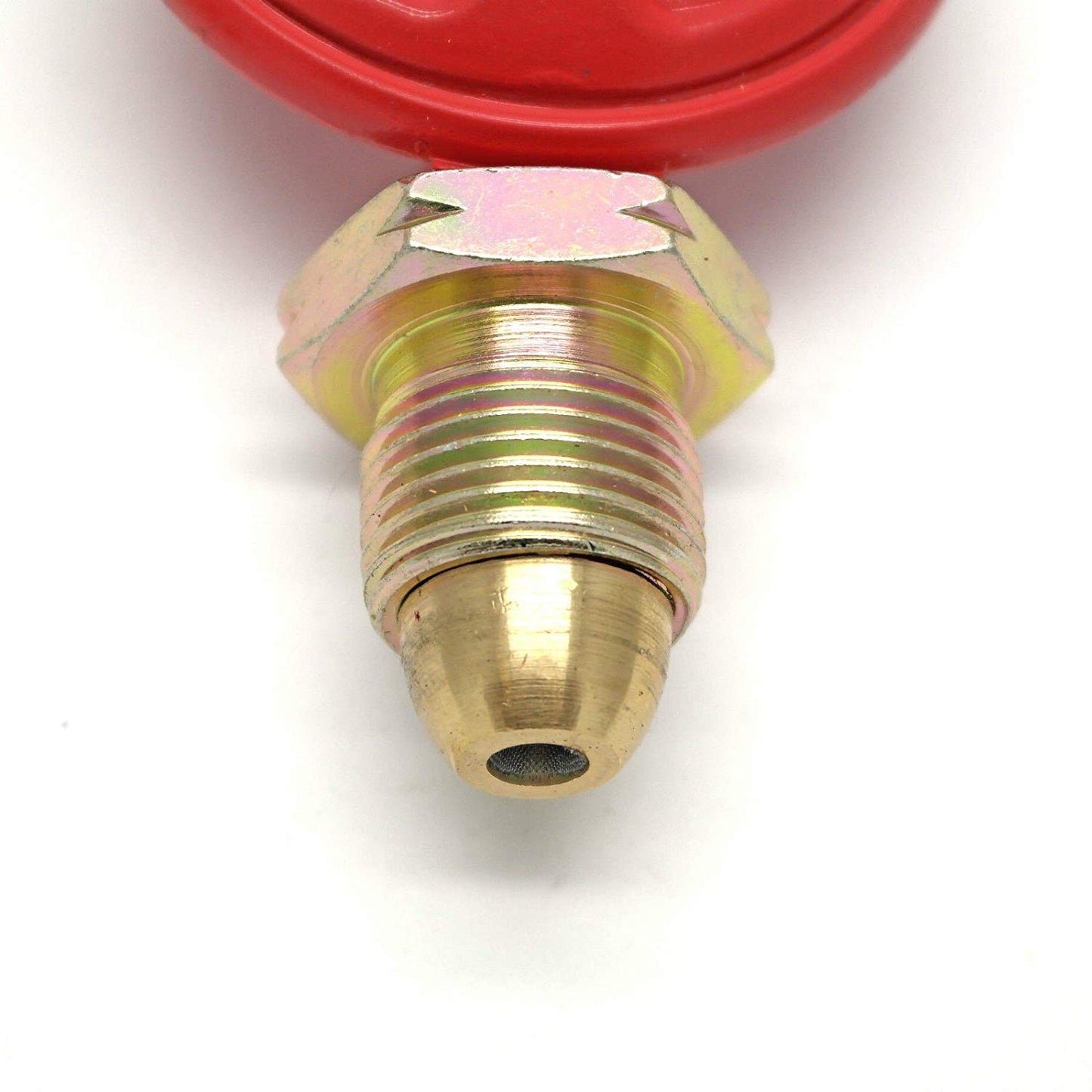 close up of a POL connection on a gas regulator