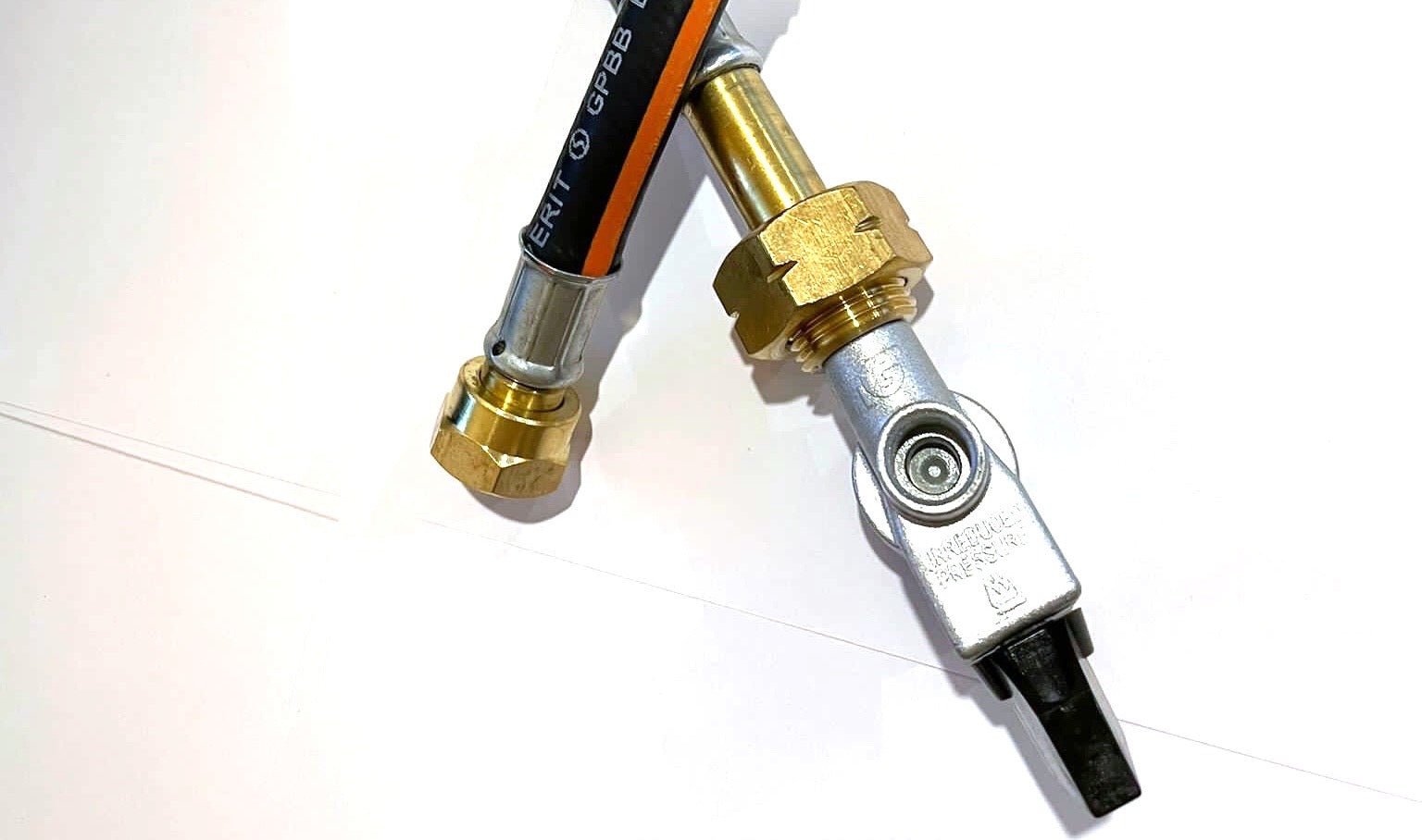 21mm gas bottle adaptor attached to a gas hose pigtail