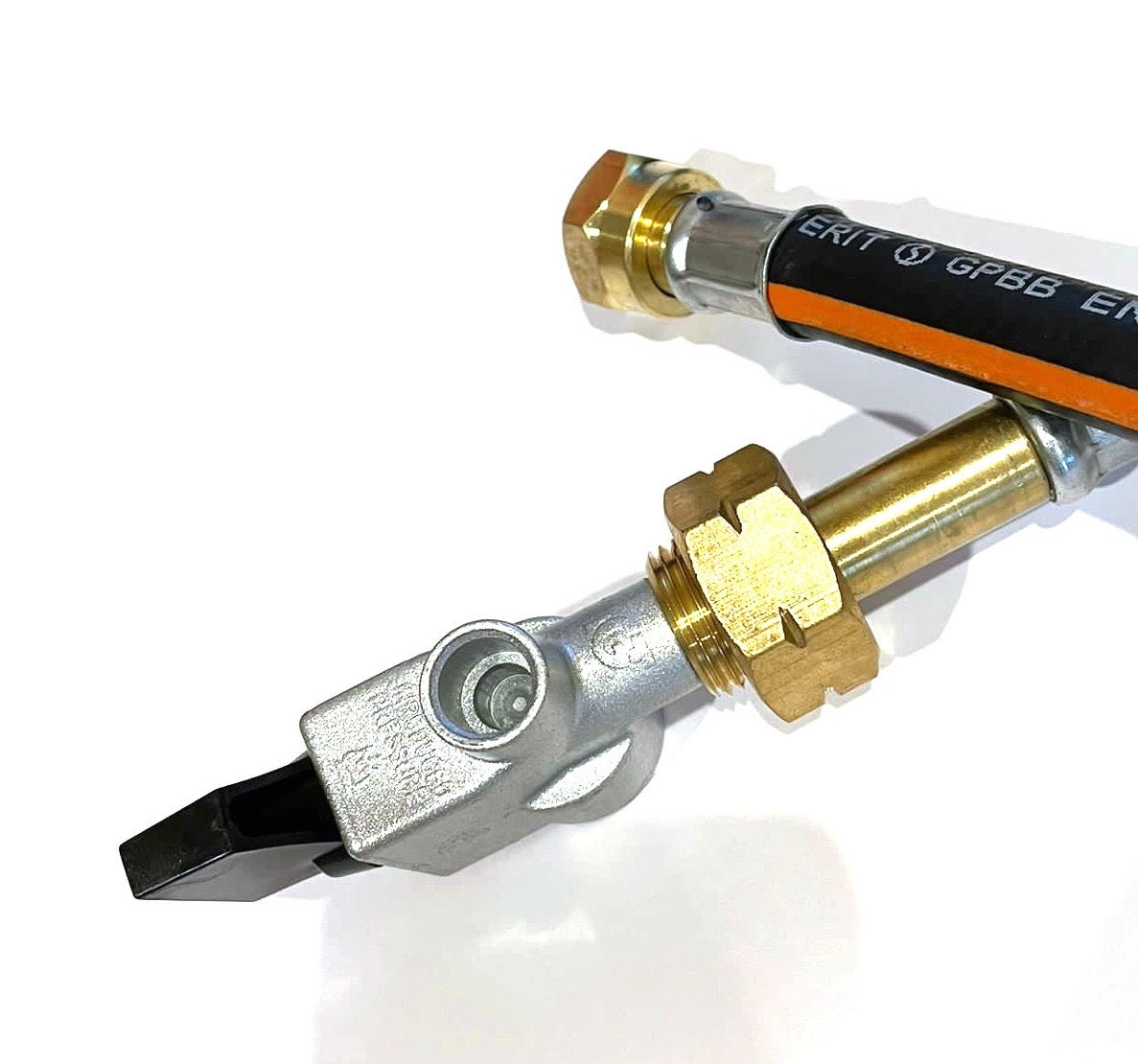 21mm gas bottle adaptor attached to a gas hose pigtail