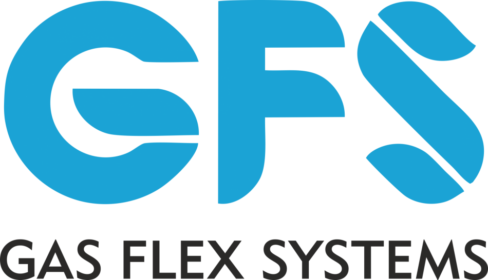 Logo of Gas Flex Systems with blue 'GFS' letters on a white background