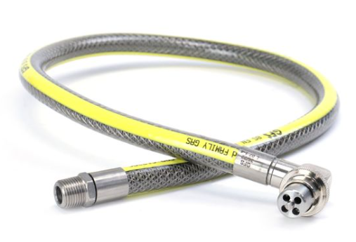 GFS gas hose angled bayonet to 1/2" bsp male connection, features swivel head