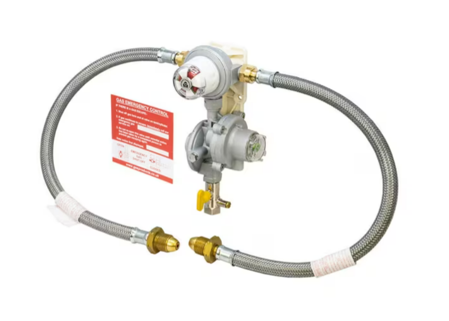 cavagna gas regulator kit with opso and two braided pigtail hoses