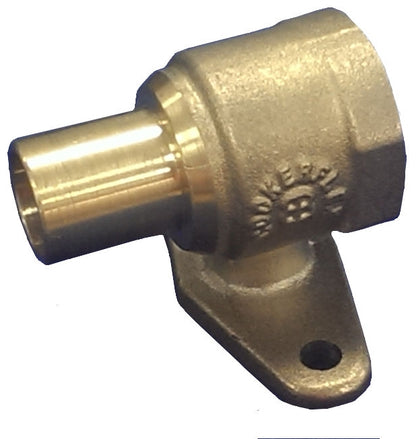 Brass fitting 15mm backplate on a white background