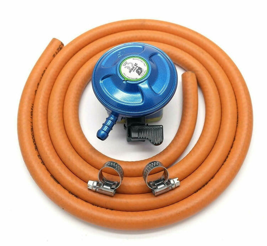 21mm gas cylinder adaptor kit complete with 2 metres of orange gas hose and two jubilee clips