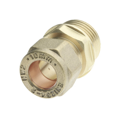 Brass fitting compression to bsp thread on a white background