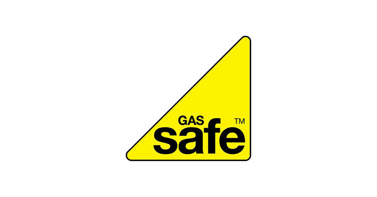 Yellow triangular 'Gas Safe' logo on a white background