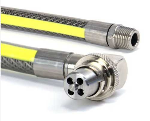 GFS gas hose angled bayonet to 1/2" bsp male connection, features swivel head