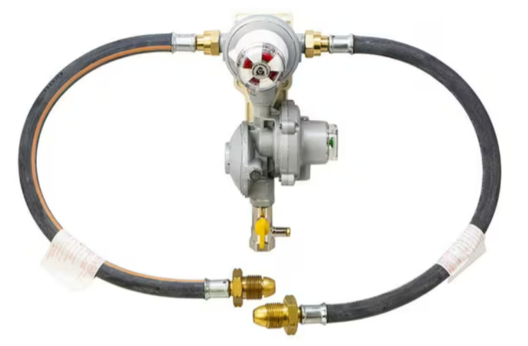automatic changeover opso regulator kit made by cavagna, fitted with test point and 2 rubber pigtail hoses