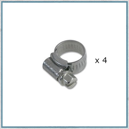 Metal hose clamp with a nut on a white background with a x4 wrote beside.