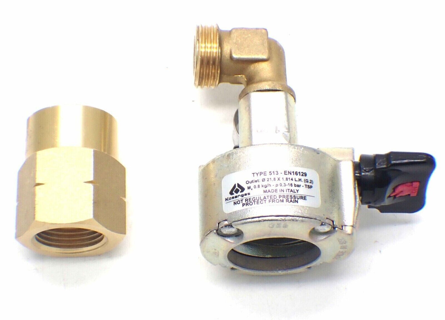 27mm angled gas cylinder adaptor with a POL adaptor to convert the w20 connection to POL