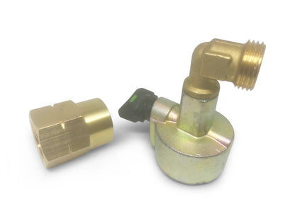 27mm angled gas cylinder adaptor with a POL adaptor to convert the w20 connection to POL