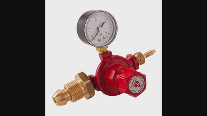 video shows high pressure propane regulator with manometer gauge adjustable to 0.5 - 2 bar