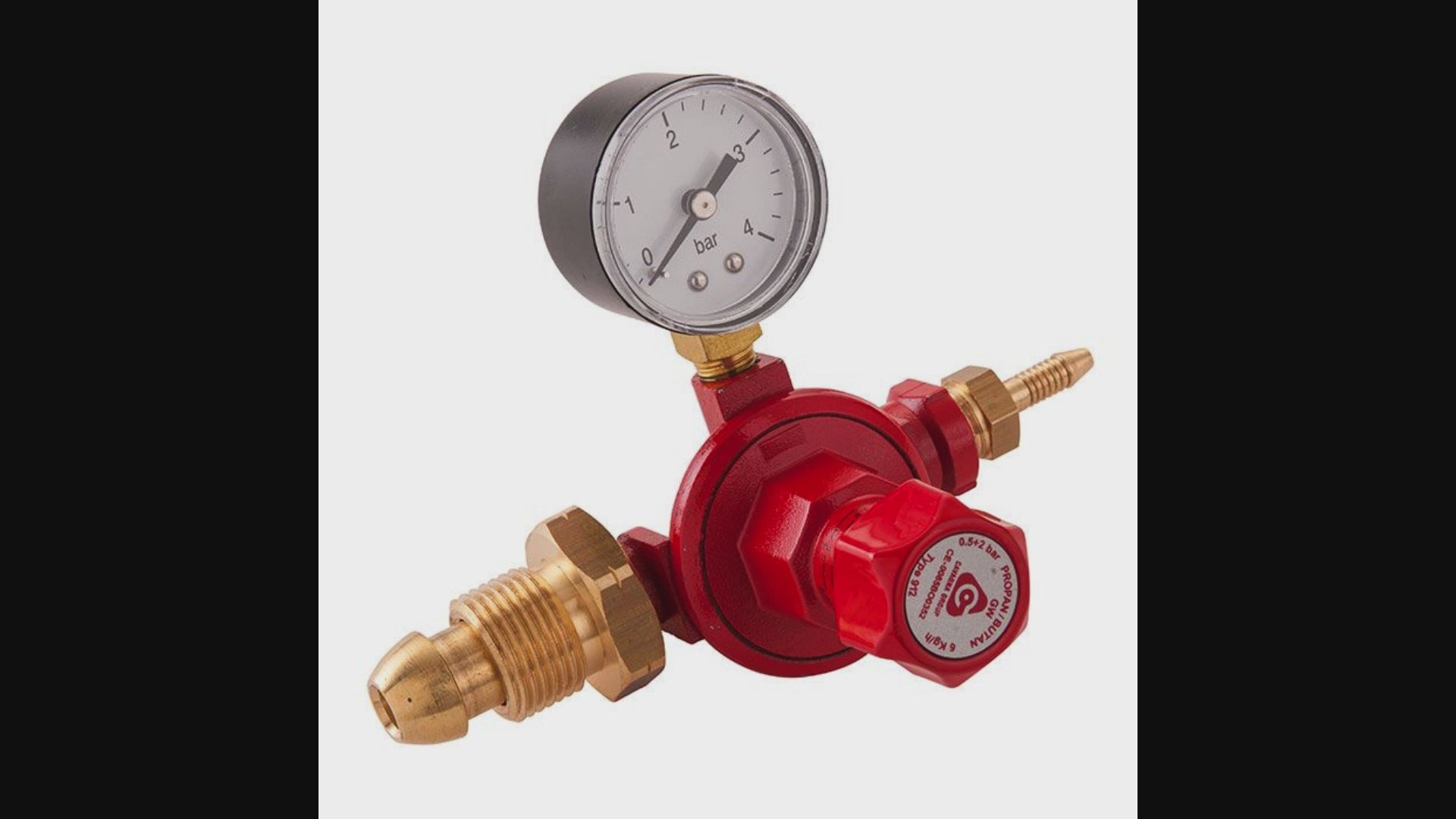 video shows high pressure propane regulator with manometer gauge adjustable to 0.5 - 2 bar